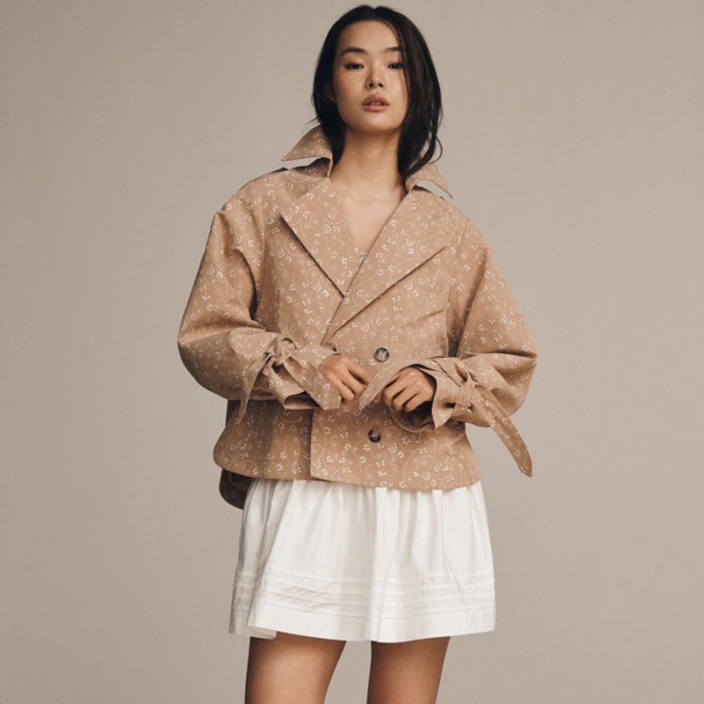 Anthropologie Floral Cutwork Cropped Trench Jacket - Picture 5 of 13